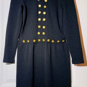 Blue Sheath Dress with Pleated Design and Long Sleeves